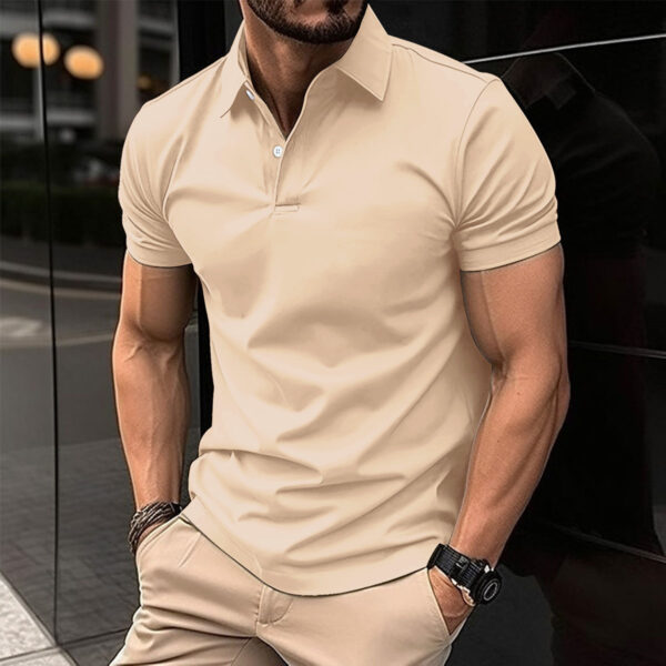 Summer Short Sleeve Polo Shirt Men Solid Color Button Lapel Button Top - Image 2