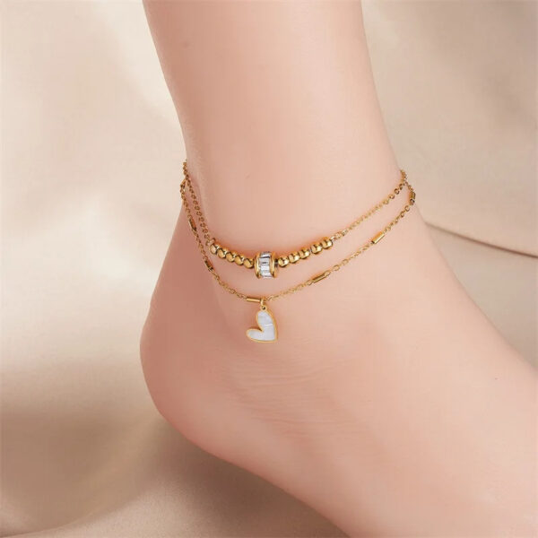 Fashion Jewelry Boho Classic Love Heart Ankle Chain Double Layer Chain Bracelet Anklet Charm Tassel Leg Chain On Foot Chain Women Party Jewelry Accessories - Image 2