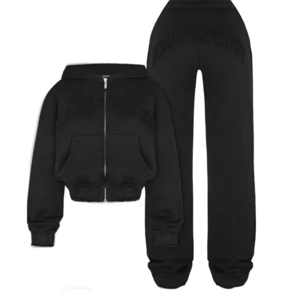 Ins Letter Sports Suit Zip-up Hooded Cropped Sweatshirt Top And Loose Drawstring Trousers Fashion Womens Clothing - Image 2