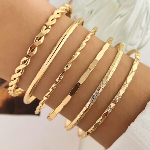 Bohemian Metal Chain Bracelet Set For Women Geometric Gold Color Thick Link Chain  Bangle Female Fashion Jewelry - Image 3