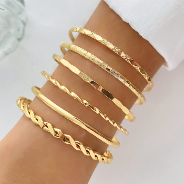 Bohemian Metal Chain Bracelet Set For Women Geometric Gold Color Thick Link Chain  Bangle Female Fashion Jewelry - Image 2