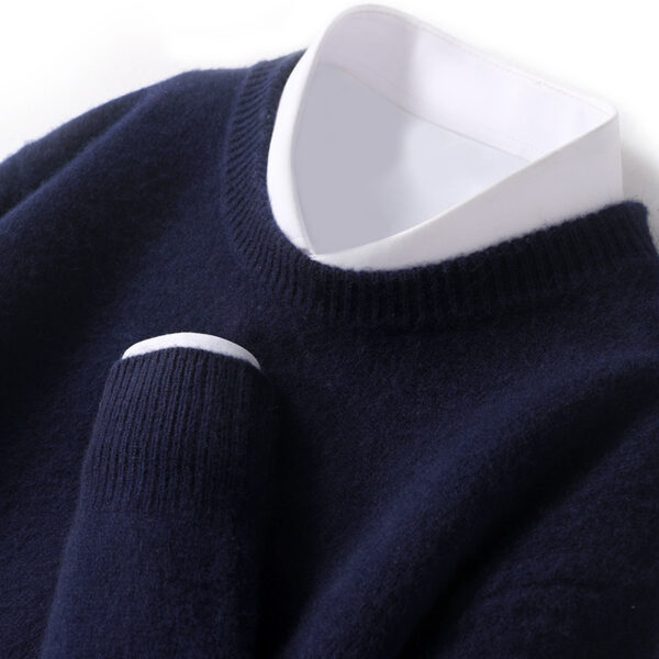 Men's Thickened Pullover Sheep Fur Sweater Loose Round Neck Solid Color Sweater - Image 5