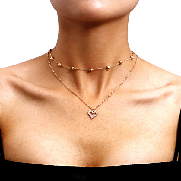 Double-layer Heart Pendant Fine Chain Necklace For Women Multilayer Gold Color Metal Necklaces Fashion Jewelry Accessories - Image 3