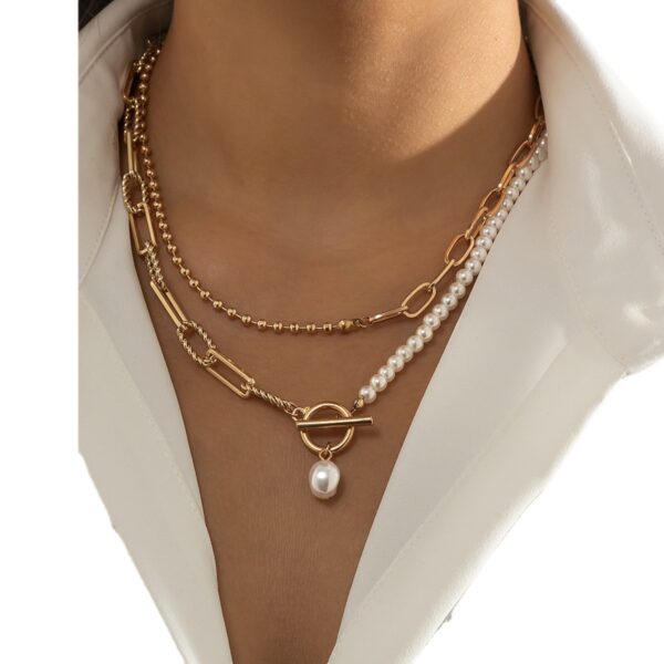 Retro Style Personality Pearl OT Buckle Necklace - Image 4