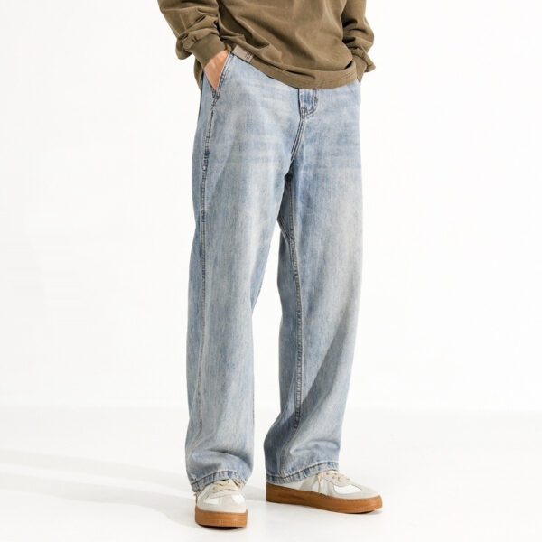 Men's Washed Distressed Straight Loose Straight Jeans - Image 4