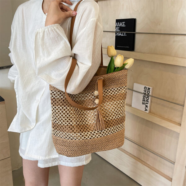 Summer Stripe Straw Sholder Bags With Tassel Pendant Fashion Large Capacity Seaside Vacation Beach Bags - Image 7