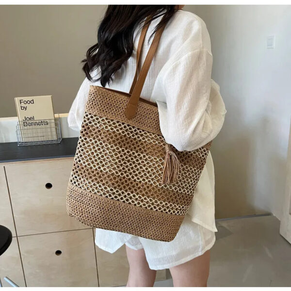 Summer Stripe Straw Sholder Bags With Tassel Pendant Fashion Large Capacity Seaside Vacation Beach Bags - Image 6