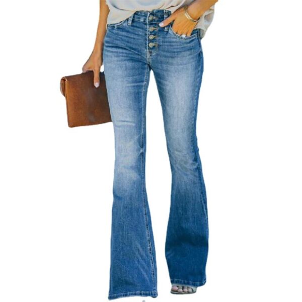 High Waist Bell Bottom Jeans Trendy Wear Washed Out Street Style Women's Denim Pants - Image 4