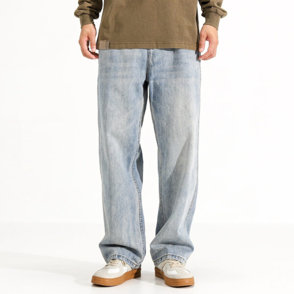 Men's Washed Distressed Straight Loose Straight Jeans - Image 5