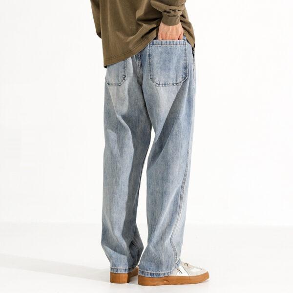 Men's Washed Distressed Straight Loose Straight Jeans - Image 3