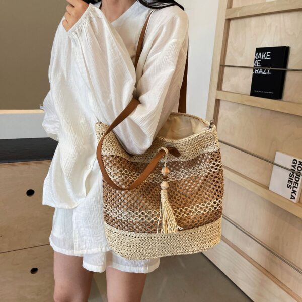 Summer Stripe Straw Sholder Bags With Tassel Pendant Fashion Large Capacity Seaside Vacation Beach Bags - Image 2